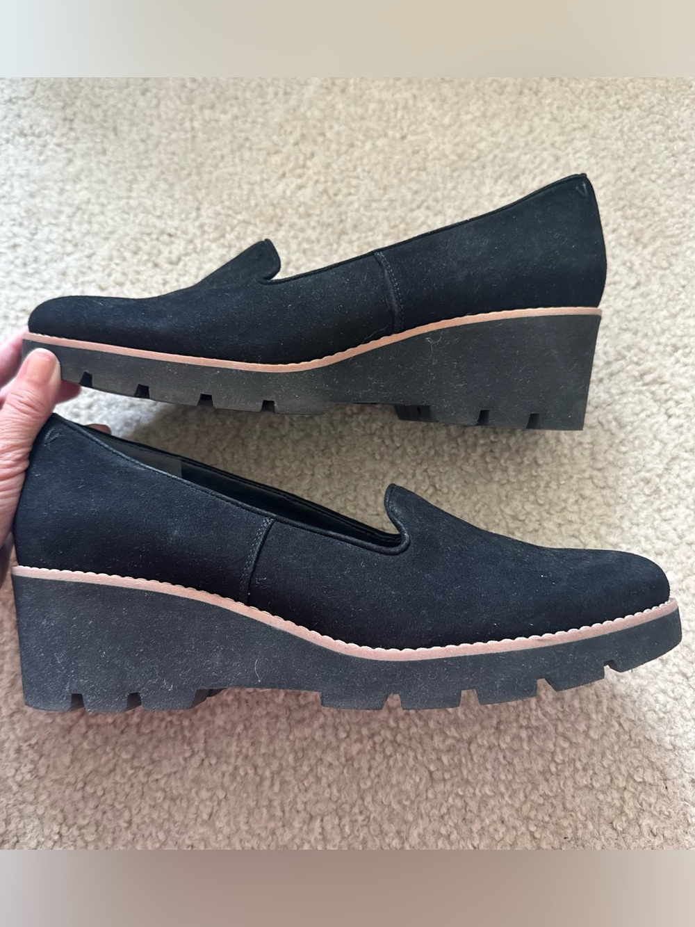 Vionic Willa Wedge Loafer Black Suede Leather Slip-On Shoe sz 11 Water Resist